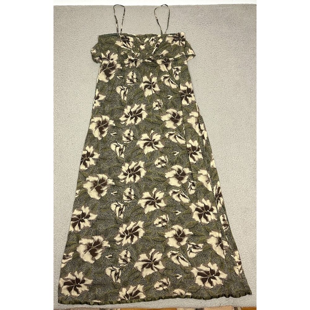 Anthropologie Edme & Esyllte Maxi Dress Fairy Grunge Spaghetti Green Brown Cream